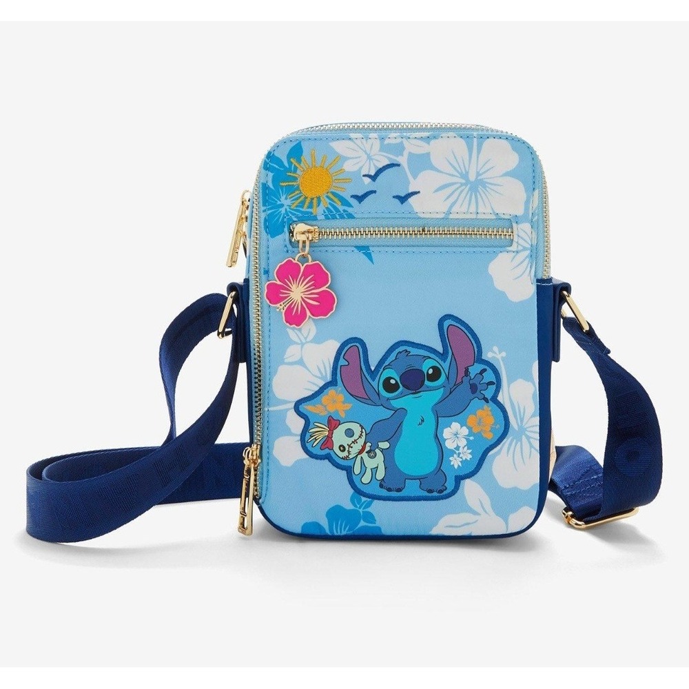 NWT‎ Disney Lilo and Stitch Hibiscus  Blue Hawaiian Floral Crossbody Bag